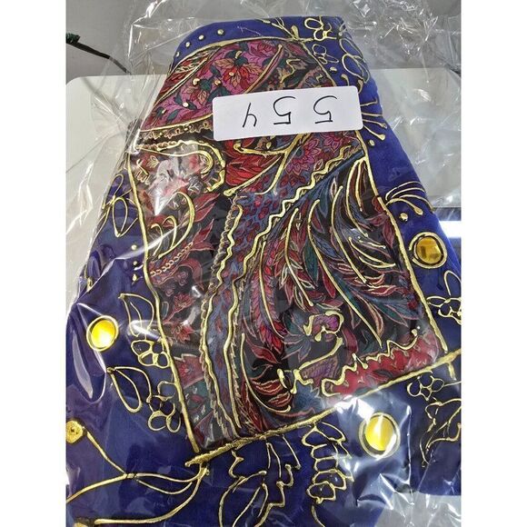 VTG Handpainted Blue T-Shirt With Paisley Design & Gold Accents Wearable art - Picture 7 of 7